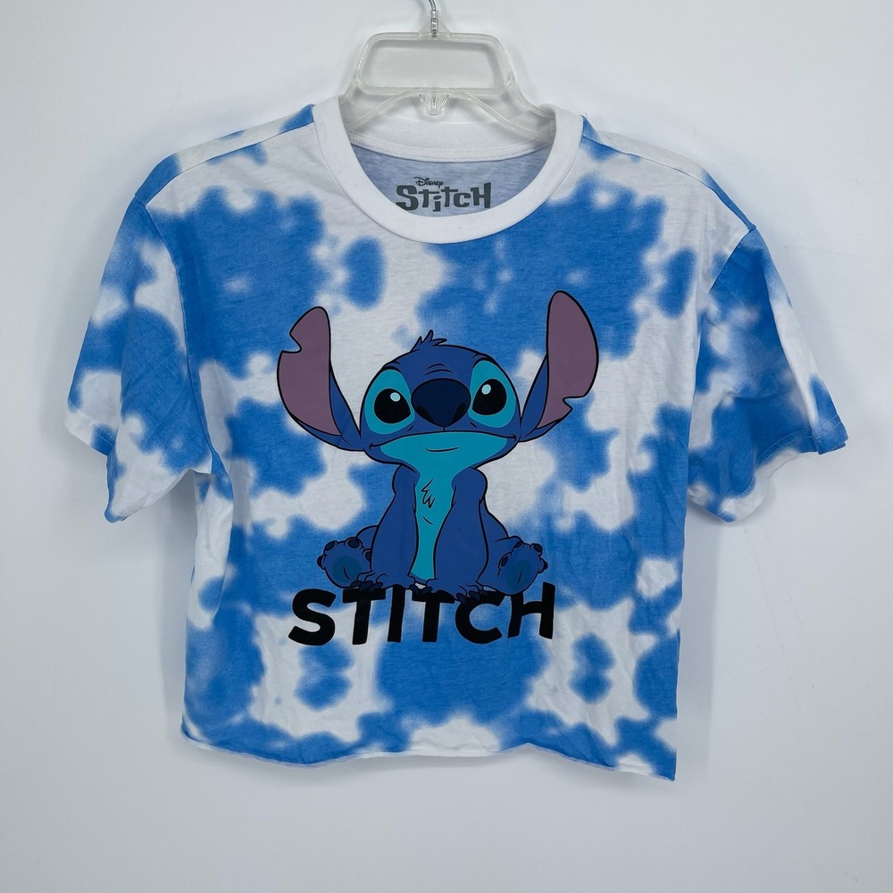 Disney Women's Blue Tie Dye Stitch Short Sleeve Graphic Crop T-Shirt Size M